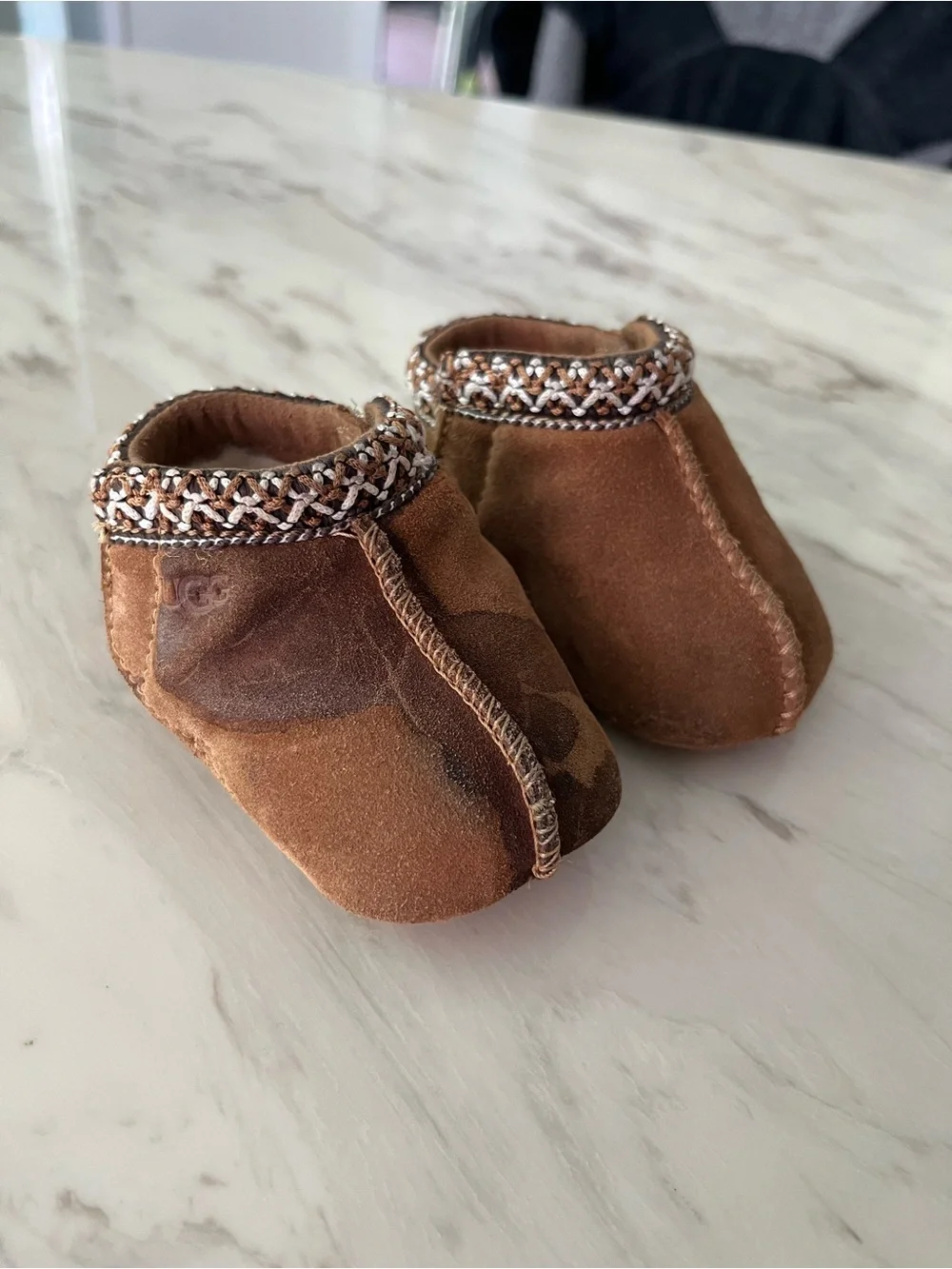 UGG Brown Suede Baby Cozy Moccasins with Trim